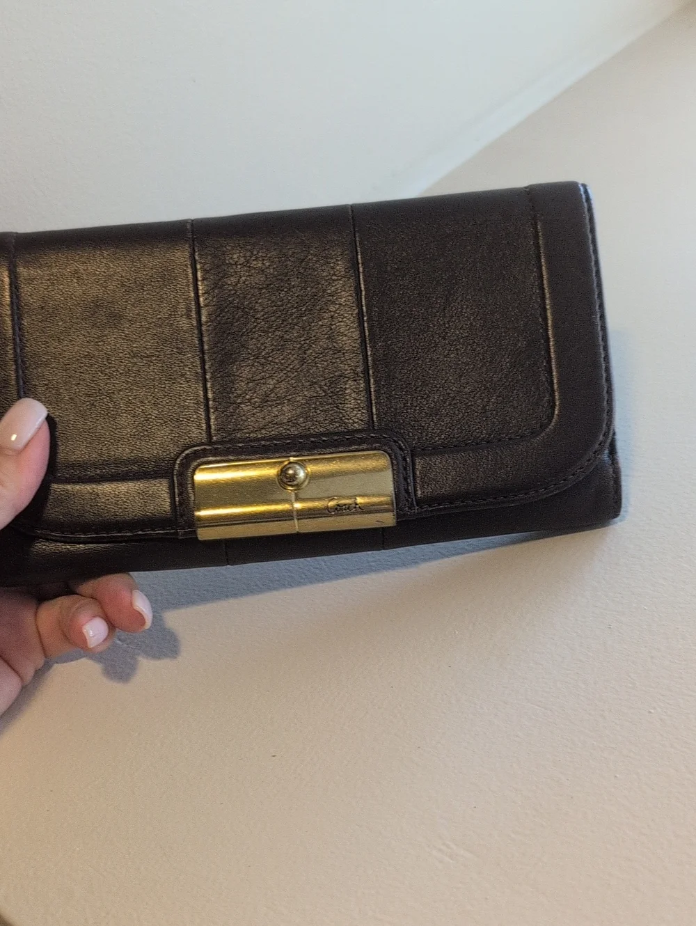 Coach Kristin Deep Brown  Smooth Leather Trifold Wallet with Gold Hardware